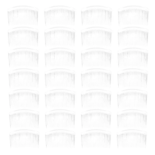 Angla 28 Pack Clear White Small Plastic Hair Side Comb With Long Teeth Hairpins Grips Barrettes Clamps Bows for Women Bridal Wedding Veil Decorative Headpiece French Twist Updo Bun Accessories