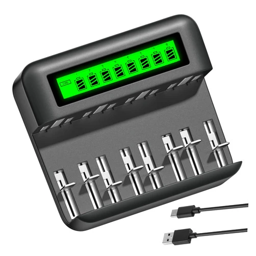 Palogreen Rechargeable Battery Charger - 8 Bay LCD AA AAA C D Charger for Ni-MH AA AAA C D Rechargeable Batteries with USB Port, Type C Input -Fast Charging, Automatic Detection, Overcharge Protection Function