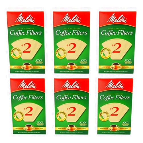 Melitta #2 Cone Coffee Filters, Unbleached Natural Brown, 100 Count (Pack of 6) 600 Total Filters Count - Packaging May Vary