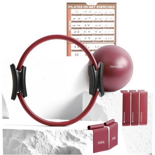 PhysKcal Pilates Kit, 15-Inch Pilates Ring with 1x Core Ball, 3X Resistant Loops and 2X Flex Bands, Home Pilates Equipment Set and Mat Pilates Essential Kit