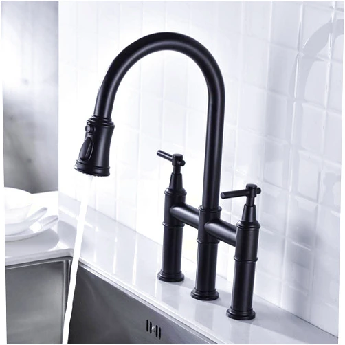 FOPEAS Upgrade Your Kitchen with a Dual-Handle Pull Down Faucet - Perfect for Spraying High Arc Design and Brushed Nickel Finish - Fits 3 Hole Sinks