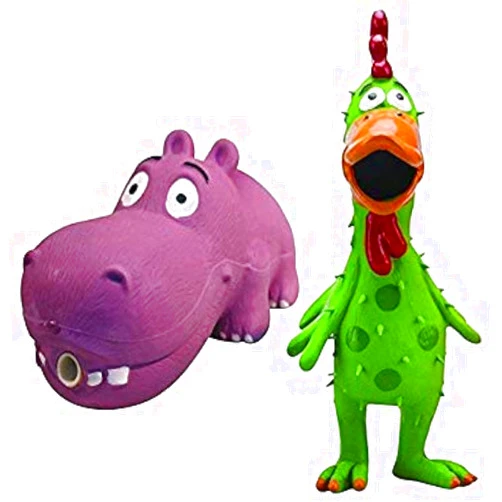 Multipet Latex Chicken Globken Dog Toy Assorted Size:Chiken and Hippo