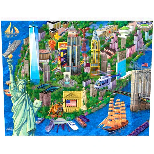 Bits and Pieces - 300 Large Piece Jigsaw Puzzle for Adults - New York City View - 300 pc Statue of Liberty Skyline Jigsaw by Artist Joseph Burgess