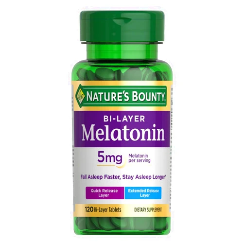 Nature's Bounty Melatonin 5mg, 100% Drug Free Sleep Supplements, Quick Release and Extended Release, Promotes Relaxation and Sleep Health, 90 Bi-Layer Tablets
