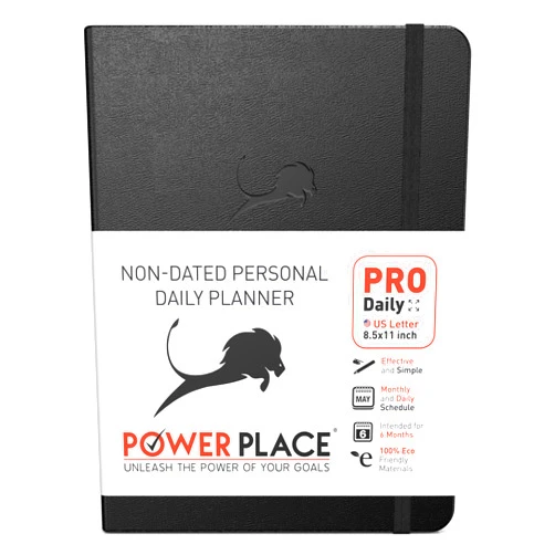 Power Place Daily Planner - Professional Life Planner, Calendar & Gratitude Journal to Increase Productivity, Time Management & Happiness - Vegan Leather Softcover, 6 Months, Undated 24 Hour Business Planner