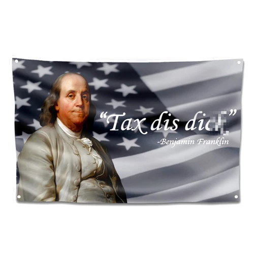 FULAISMGS Funny Flags Tax This Dic Flag Benjamin Franklin Flag for Room Tapestries for man cave College Dorm Room guys 3x5 FT (American flag background）