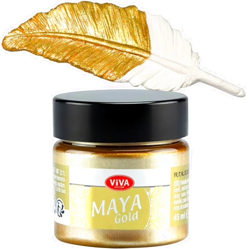 Viva Decor Maya Gold (Gold) 1.52 Fl Oz - Shiny metallic acrylic paint for creative works on wood, glass, and porcelain. Impact-resistant, smudge-proof, and weatherproof for long-lasting results