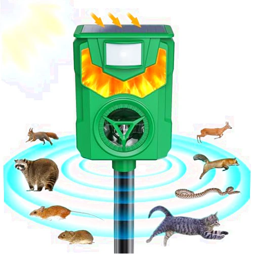 Stingmon Solar Ultrasonic Animal Repeller Outdoor, Squirrel Deer Repellent, Ultrasonic Raccoon Repellent with Motion Sensor for Skunk, Fox, Deer, Wolf, Coyote, Rabbit, Mole