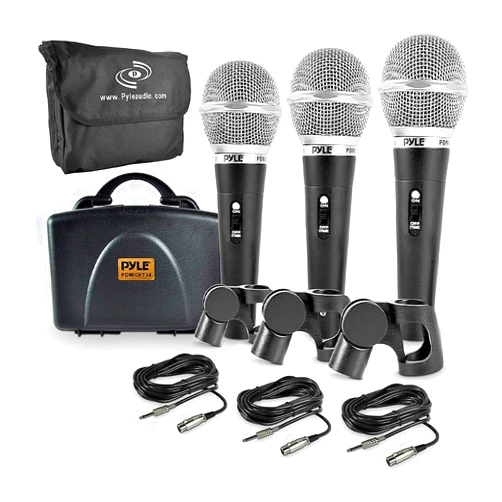 Pyle 3 Piece Professional Dynamic Microphone Kit Cardioid Unidirectional Vocal Handheld MIC with Hard Carry Case & Bag, Holder/Clip & 26ft XLR Audio Cable to 1/4'' Audio Connection (PDMICKT34),Black