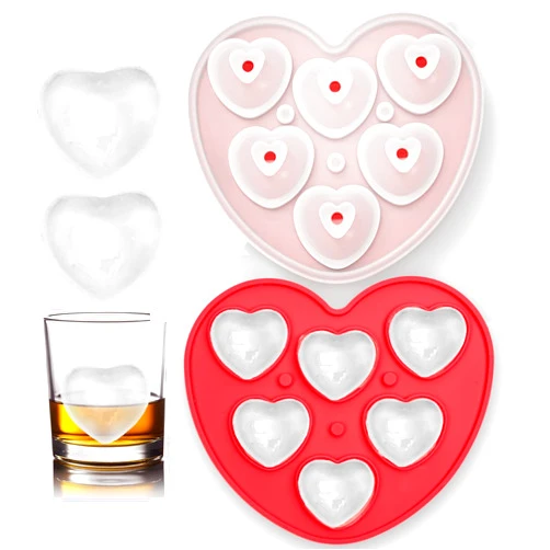 Fundunny Heart-Shaped Ice Cube Trays - 6 Holes Silicone Heart Ice Cube Tray, Love Heart Shape Ice Cube Mold for Chilling Whiskey Cocktails Drinks Beverages Iced Tea & Coffee (red)