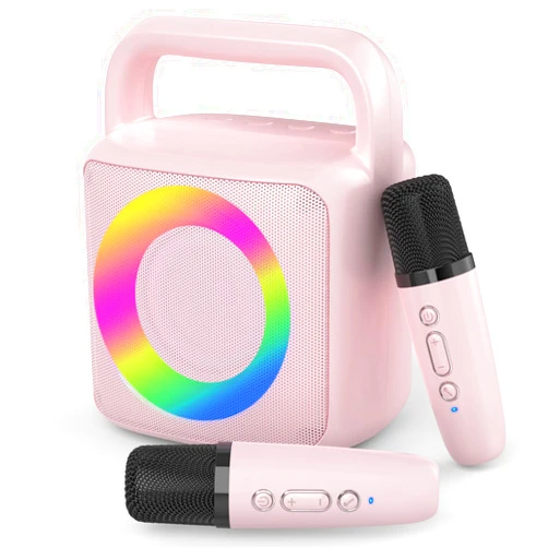 MEGUO Karoke Machine with 2 Wireless Mics,Portable Karaoke Microphone Toys with Colorful Lights and Magic Voices for Camping Party, Birthday Gift for Ages 3+ Kids Boys Girls Teenages Adults
