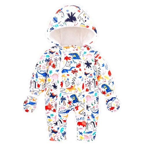 famuka Warm Baby Winter Clothes Hooded Snowsuit Outerwear Onesie with Gloves