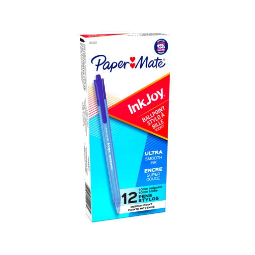 Paper Mate InkJoy 100RT Retractable Ballpoint Pens, Medium Point, Blue, Box of 12