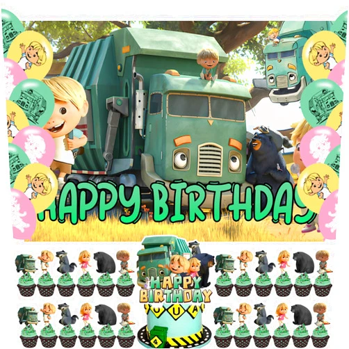 Karg Trash Truck Party Decorations,Trash Truck Theme Birthday Party Includes Bakcdrop Balloons Cake Topper, Cupcake Toppers