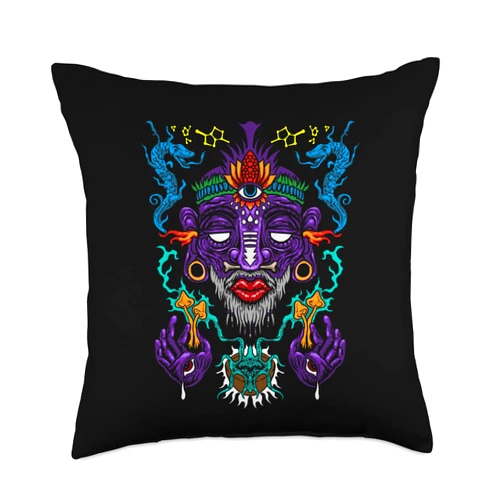 Crazy Cool Extreme Shaman Tees and Gifts Colorful Witch Doctor | Psychedelic Shaman | Medicine Men Throw Pillow