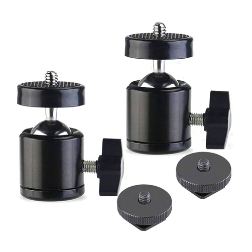 SLOW DOLPHIN Hot Shoe Mount Adapter 360 Degree Swivel Mini Ball Head 1/4 Tripod Screw Head for Cameras, Camcorders, Smart Phone, Gopro, LED Video Light, Microphone(2 Packs)