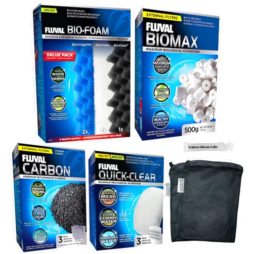 Trident Nova Fluval 206/207 Canister Filter Maintenance & Replacement Filter Media Kit, Including Trident Nova Filter Media Bags (Quick Clear/Water polishing Pads, BioFoam, Carbon, Biomax)