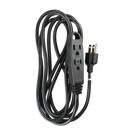 QNECS 3 Outlet Extension Cord SJTW for Indoor & Outdoor Use by QNECS- UL Listed 3 Prong Grounded Straight Plug 13 Amp, 125V, 1625 Watts- Heavy Duty Multiple Plug Outlet Extender- 15Ft, Black. Long Cord