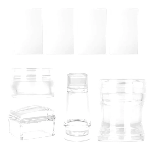 FREEORR 4 Different Clear Silicone French Nail Art Stamper Set With 4 Scrapers, Round Rectangular Double Head Transparent Visible Body Jelly Stamping for Nail Art Manicure