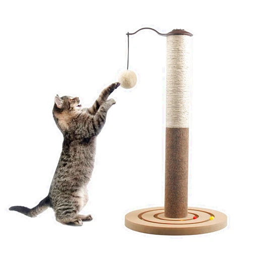 YMINA Cat Scratching Post for Indoor Cat Kitten Claw Scratcher with Sisal Rope Cat Activity Scratcher with Hanging Ball and Tracking Interactive（Brown）