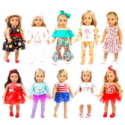 ZQDOLL 19 pcs American Doll Clothes Gift for 18 inch Doll Clothes and Accessories, Including 10 Complete Sets of Clothing