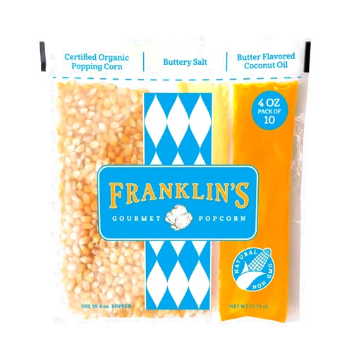 Franklin's Gourmet Popcorn Franklin’s Gourmet Popcorn All-In-One Popcorn Packs for Popcorn Machine - 4oz Pack of 10 - Made in USA - Organic Popcorn Bags with Buttery Salt & Oil