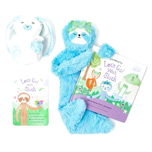 Slumberkins Let's Go Set - Includes 'Let's Go! with Sloth' Book + Blueberry Sloth Snuggler + Sky Bunny Mini Plush - Easter Gift Set, SEL Social Emotional Learning Toys