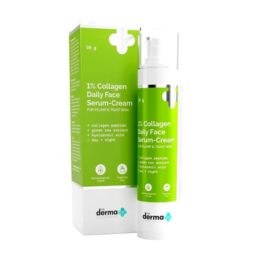 The Derma Co 1% Collagen Daily Face Serum-Cream | Skin Tightening & Firming Moisturizer | Helps Reduces Facial Lines & Dryness | Fragrance-Free | 1.76 Oz/50g