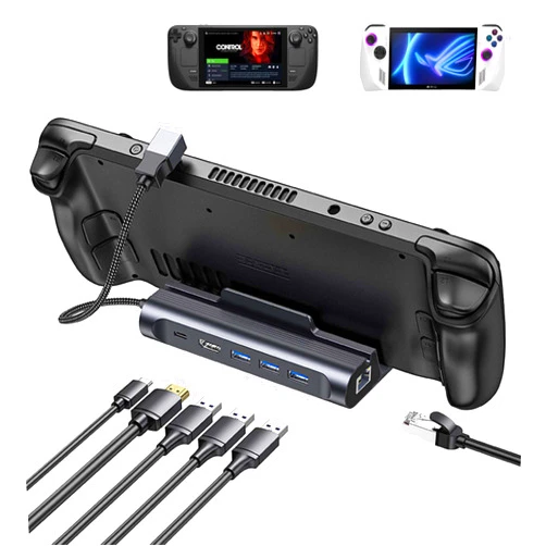 DiamondTiger 6 in 1 Steam Deck Dock - HDMI 2.0, 4K@60Hz, Ethernet, 100W Fast Charging USB-C Port, USB 3.0 Steam Deck Accessorie Steam Deck Stand Station for Valve Steam Deck,ASUS ROG Ally, iPhone 15