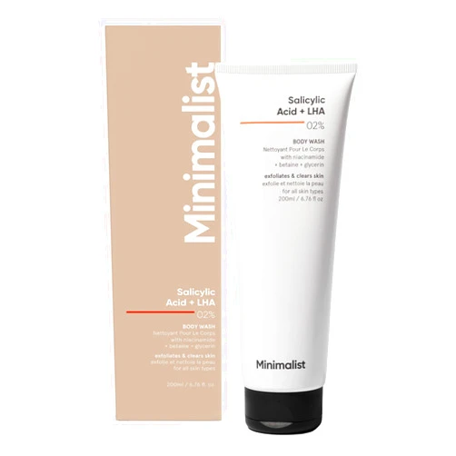 Minimalist 2% Salicylic Acid Body Wash | Acne Body Wash for Exfoliating, Excess Sweat, Rough & Bumpy Skin | Sulphate (SLS), Dye, & Fragrance Free | Shower Gel For Women & Men | 6.76 Fl Oz / 200 ml