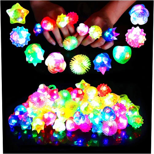 CCINEE 24Pcs Light Up Rings Flashing Assorted Colorful LED Rubber Bumpy Jelly Rings Glow in Dark Finger Toys for Party Supplies Kids Prizes Novelty Gifts Party Bag Filler