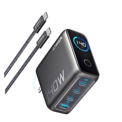 Anker 140W USB-C Charger, Anker Laptop Charger, 4-Port Multi-Device Fast Charging, Advanced GaN Power Adapter, Intuitive Touch Controls, for MacBook, iPhone 16 Series, Samsung Galaxy, Pixel, and More