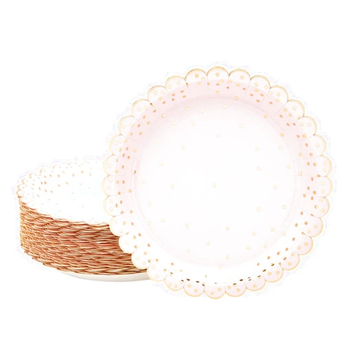 Sparkle and Bash 48-Pack Scalloped Polka Dot Paper Plates, Rose Gold 30th Birthday Decorations for Her (7 in)