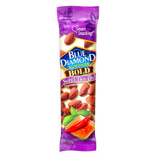 Blue Diamond Almonds, Bold Sweet Chili Thai Flavored Snack Nuts, Single Serve Bags (1.5 Oz. Tubes, Pack of 12)