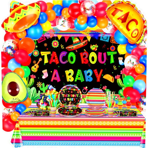 Innovoscape 172Pcs Taco Bout a Baby Decorations Taco Bout a Baby Banner Taco Llama Sombrero Avocado Balloons Tableware Set Serves 12 for Mexican Fiesta Baby Shower Gender Reveal Cinco De Mayo Party Supplies