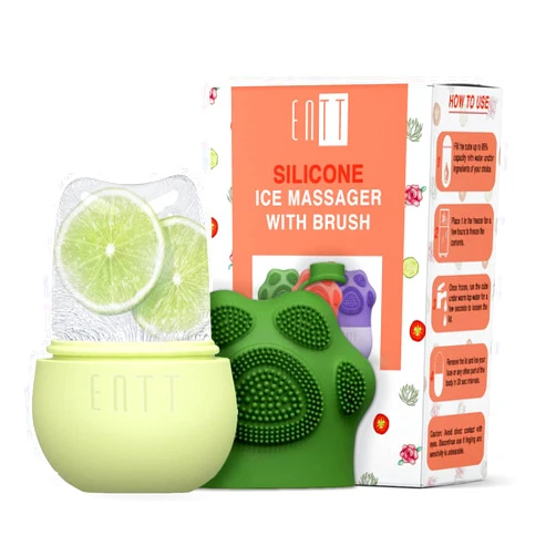 ENTT Reusable Silicone Ice Roller With Brush for Face, Under Eye, Sun Burn Relief, Redness - Ice Mold - Cold Facial Therapy De-Puff - Food Grade Silicon Ice Cube Maker - Green