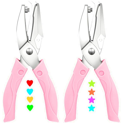 SOKOSEY 2 Pack Handheld Hole Paper Punch Kit,Single Hole Punch, Heart and Star Hole Punch,Rubber Handled, 1/4 Inch Metal Paper Punch for Envelopes,Greeting Cards,Punch 2-8 A4 Sheets of Paper at One Time