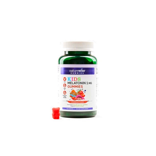 Naturewise Kids Melatonin Gummy 1 mg - Occasional Sleep Support Supplement - Drug-Free Sleep Aid for Kids Ages 4 & Up - Strawberry Flavored - Vegan, Gluten Free, Non-GMO - 60 Gummies[2-Month Supply]