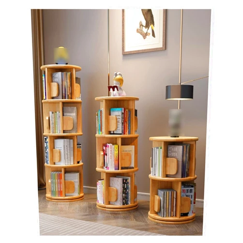 KIRANDY Solid Wood Revolving Bookshelf, Storage Rack for Children's Picture Books, Floor-to-Ceiling Space-Saving Simple Small Bookcase ( Color : Wood Color 2 Layer )
