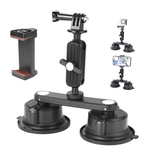 UTEBIT Suction Cup Mount for GoPro,Camera Car Mount on Car Window, Windshield 360° Rotation Double Suction Cup Mount for DSLR, Lightweight Camera, Vehicle Shooting,Vlogging, Mobile Phone