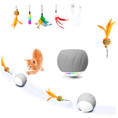 AAA AMUSANG Turbo Tail Cat Toys Interactive Cat Ball Toy For Indoor Cats, Sounds&Touch Control Dual Mode Self Rolling Ball Cat Toys, USB Rechargeable Cat Balls With Rainbow Lights, Companion for Cat When Alone