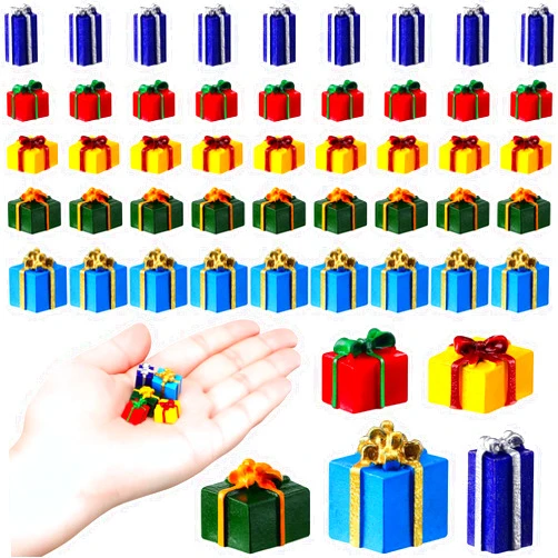 Bucherry 50 Pcs Christmas Miniatures for Crafts Multicolor Mini Christmas Ornaments Decor Miniature Christmas Figurines Xmas Charms for Craft Mini Tree Decor DIY Garden Accessories