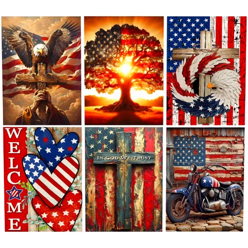 T.HENV 6 Packs Patriotic Diamond Art Kits for Adults,4th of July Diamond Painting Kit,5D DIY Independence Day Diamond Dots Gem Art for Adults Home Wall Decor 12x16inch