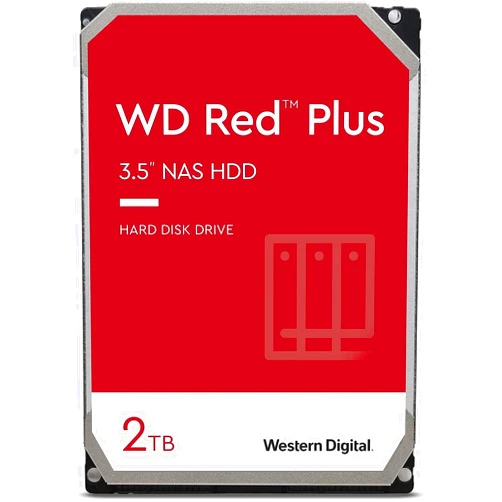 Western Digital 2TB WD Red Plus NAS Internal Hard Drive HDD - 5400 RPM, SATA 6 Gb/s, CMR, 128 MB Cache, 3.5