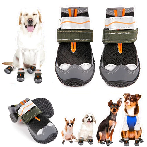 TEWIWAP Dog Shoes for Large Small Medium Dogs, Dog Booties & Paw Protectors to Prevent Licking, Breathable Dog Boots for Hot Pavement Outdoor Hiking Floors Hardwood Snow with Reflective Strips Hiking, Size 5