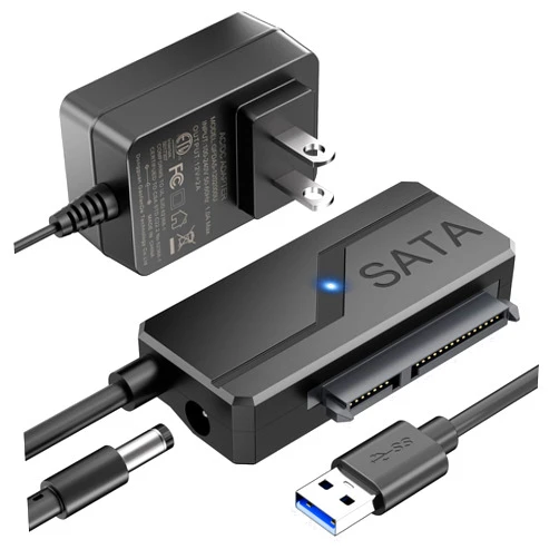 CLAVOOP SATA to USB Adapter with Power, USB 3.0 to SATA III Converter with 12V 24W Adapter External Hard Drive Cable for 2.5 3.5 Inch HDD SSD Up to 20TB UASP Seagate WD Hitachi Toshiba
