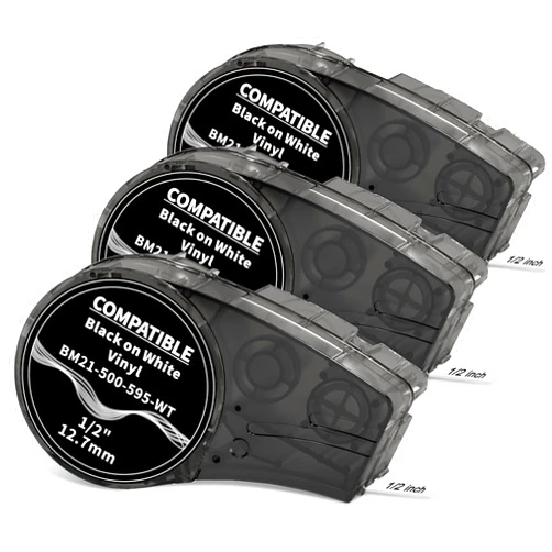 COLORWING Compatible M21-500-595-WT Vinyl Label 1/2 Inch Black on White, for M210, M210LAB, M211, BMP21-PLUS, BMP21-LAB Label Maker, for Indoor/Outdoor Labeling, Permanent Adhesion, 3-Pack
