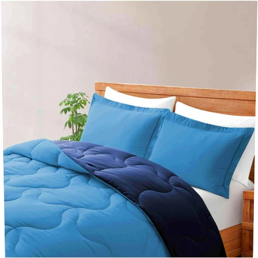 Peace nest Lightweight Reversible Microfiber Down Alternative Comforter Set Light Blue/Navy Blue - Queen