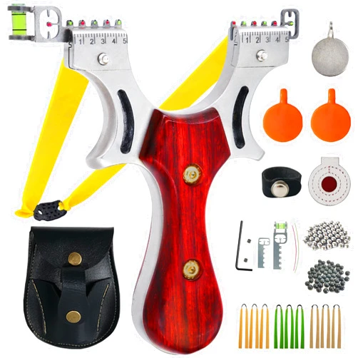 AGKCIHVEN Slingshot, Stainless Steel Slingshots for Adults and Kids, Sling Shot for Hunting and Shooting Practice with 1 Ammo Pouch, 100 Ammo Balls, 9 flatbands & 4 Target, Slingshot for Outdoor Catapult Game