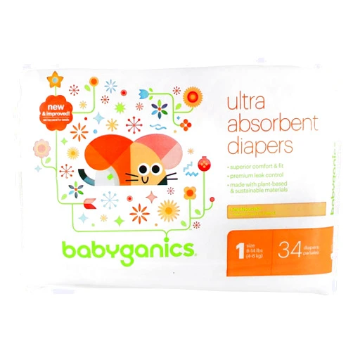 BabyGanics - Ultra Absorbent Diapers Stage 1 (8-14 lbs.) - 34 Diaper(s)